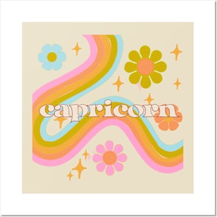 Capricorn 70s Rainbow with flower Posters and Art